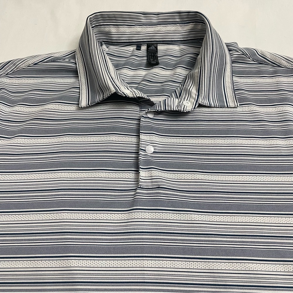 Adidas Striped Golf Polo Shirt Primegreen Performance Short Sleeve Men’s Large